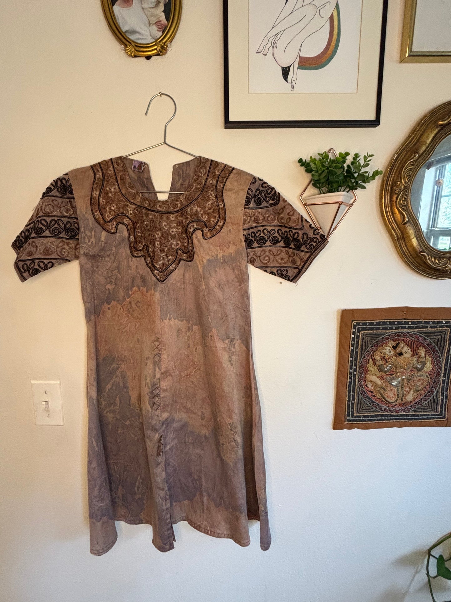 Embroidered Dyed Bib Dress