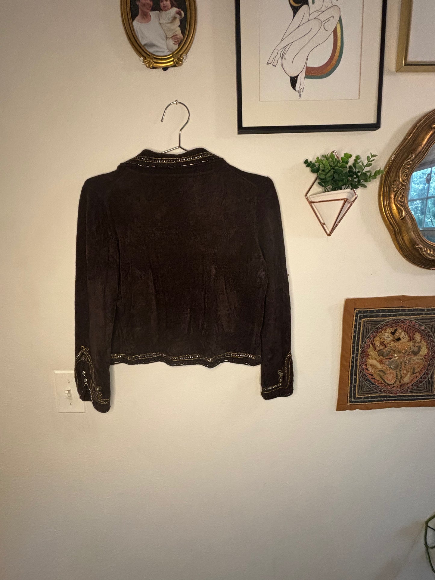 Brown Bejeweled Sweater Cardigan