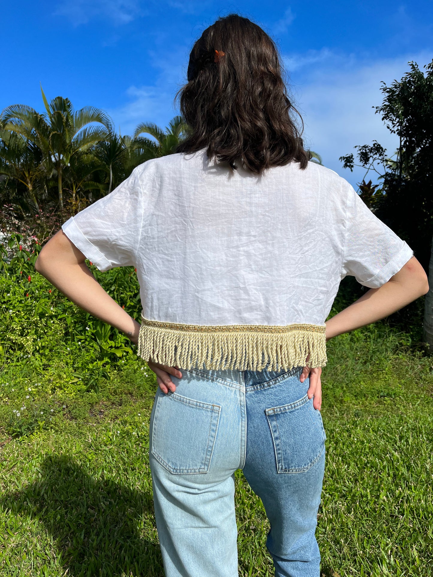 Cropped Dainty Embroidered Button Down