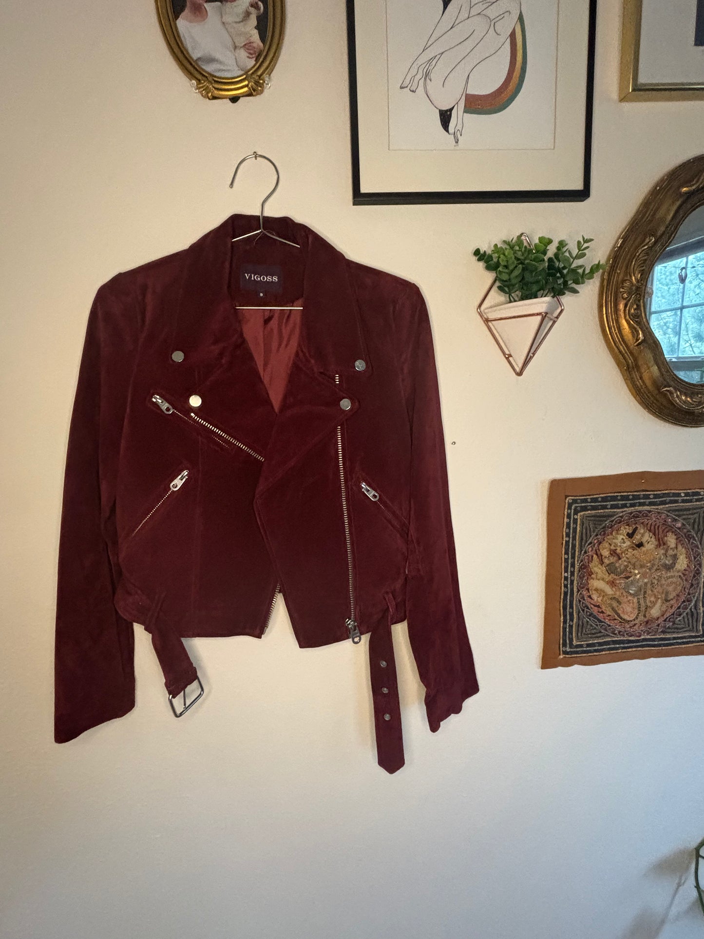 VIGOSS Maroon Moto Leather Jacket