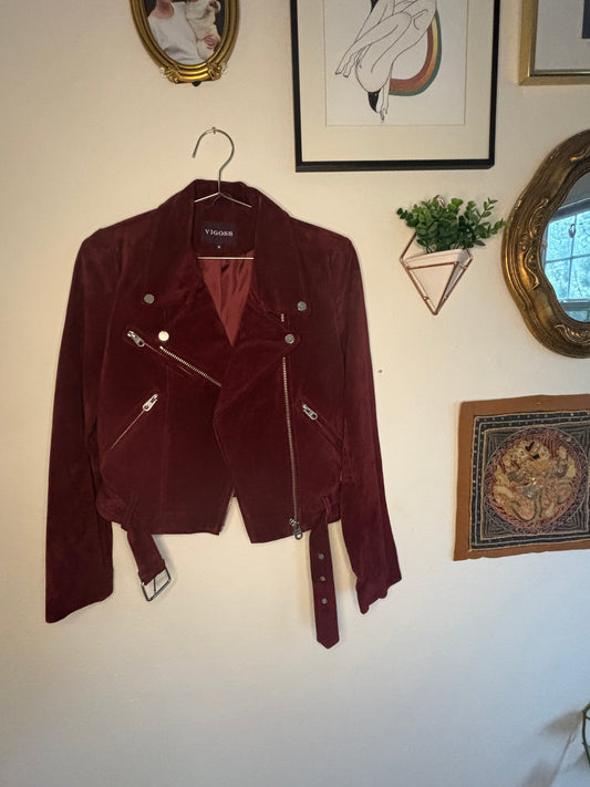 VIGOSS Maroon Moto Leather Jacket