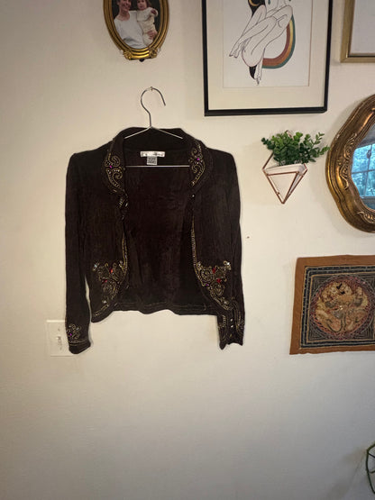 Brown Bejeweled Sweater Cardigan