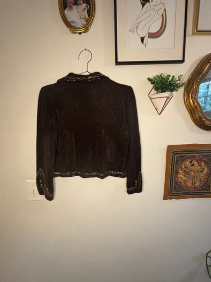 Brown Bejeweled Sweater Cardigan