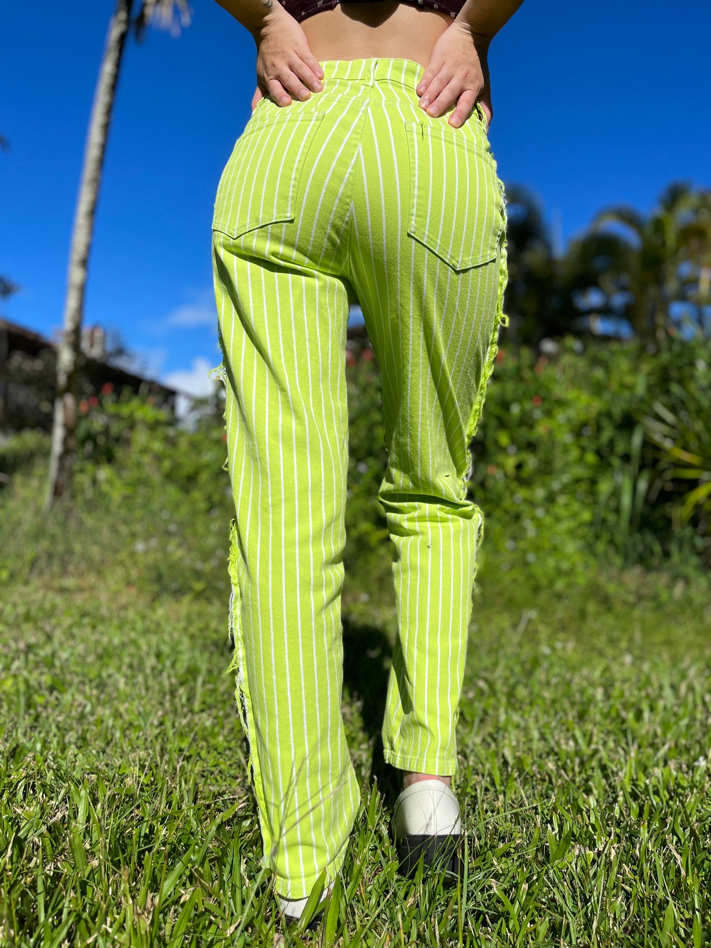 Neon Green Fray Jeans