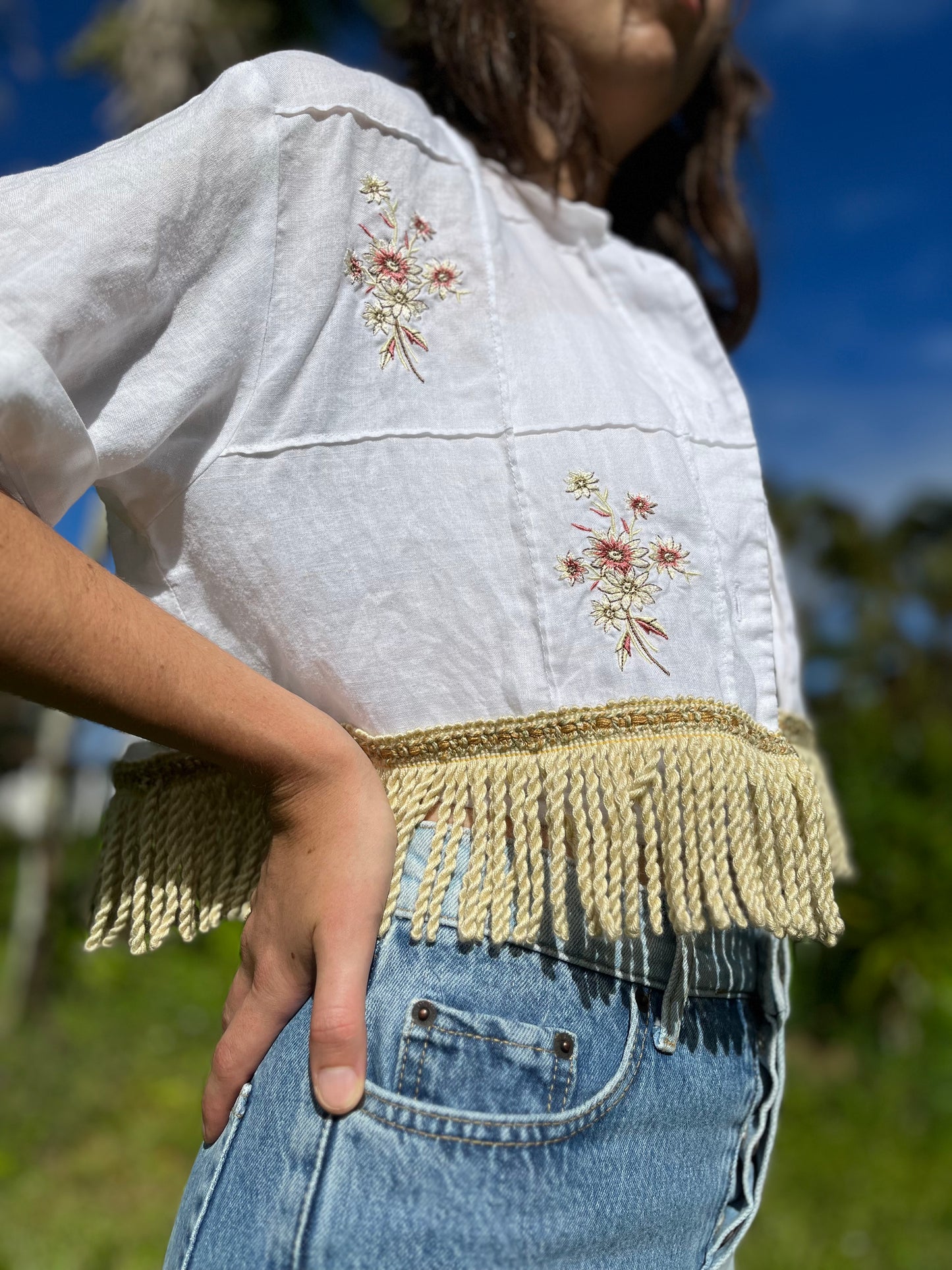Cropped Dainty Embroidered Button Down