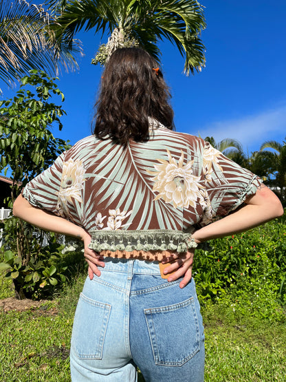 Beaded Hawaiian Cropped Button Down