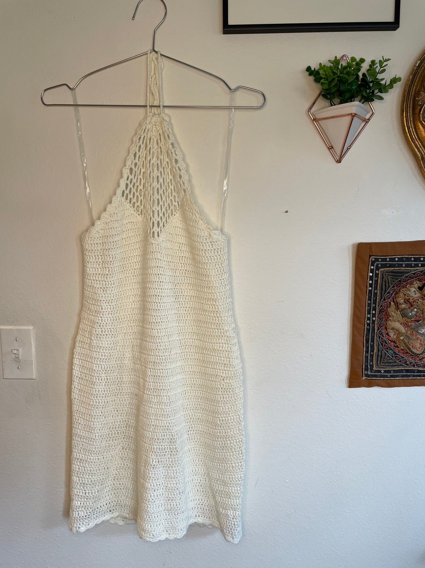 White Crochet Halter Dress