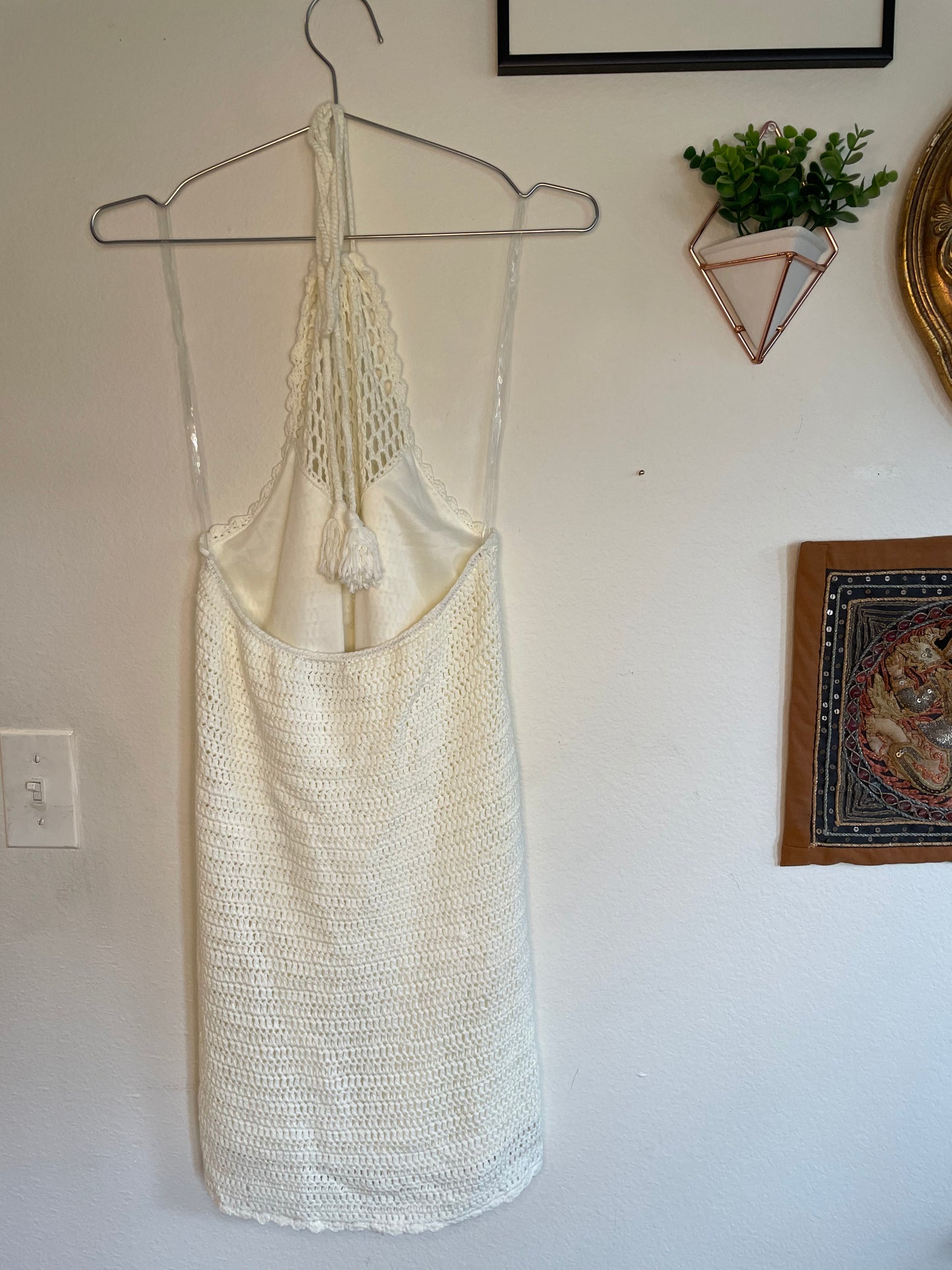 White Crochet Halter Dress