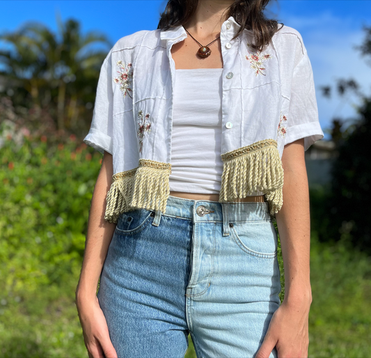 Cropped Dainty Embroidered Button Down